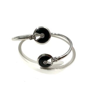 Silver Tone Black CZ Open Bangle